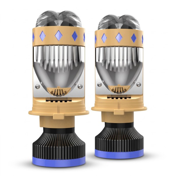Set of 2 LED Mini Projector Bulbs H4 9003 HB2 6500 K White Light Dipped and Main Beam Double Lens For Car Headlights 1