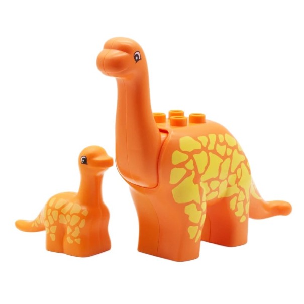 Set of 2 Orange Dinosaurs Made from Plastic Building Blocks for Children 1
