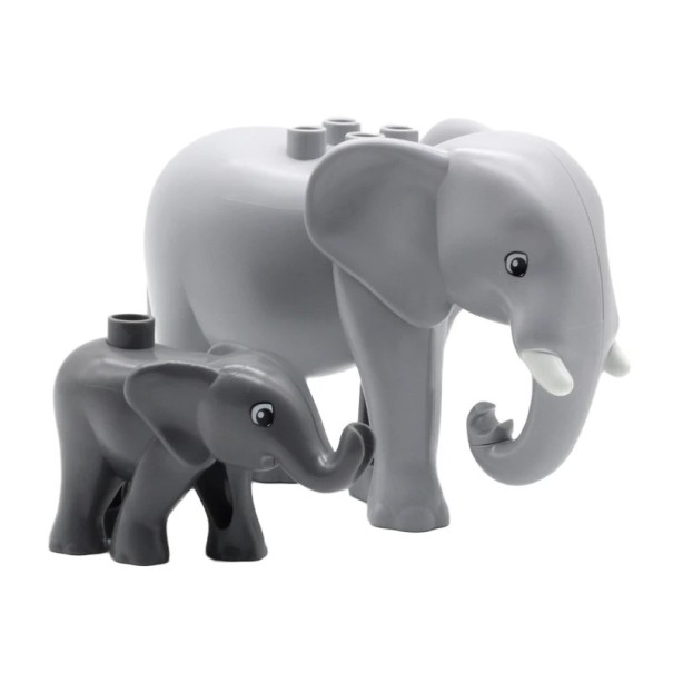 Set of 2 Plastic Building Block Elephants for Children Animal Figures Educational Stacking Toy 1