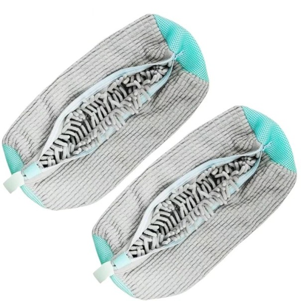 Set of 2 Shoe Washing Bags 39x19 cm Invisible Side Zip Footwear Protection During Washing Trainers Polyester Cotton Nylon Reusable grey