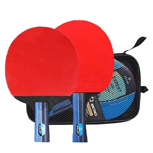 Set of 2 Table Tennis Bats Short and Long Handle 7 Layers of Wood Elastic Foam Rubber Case Training Recreational Game 1