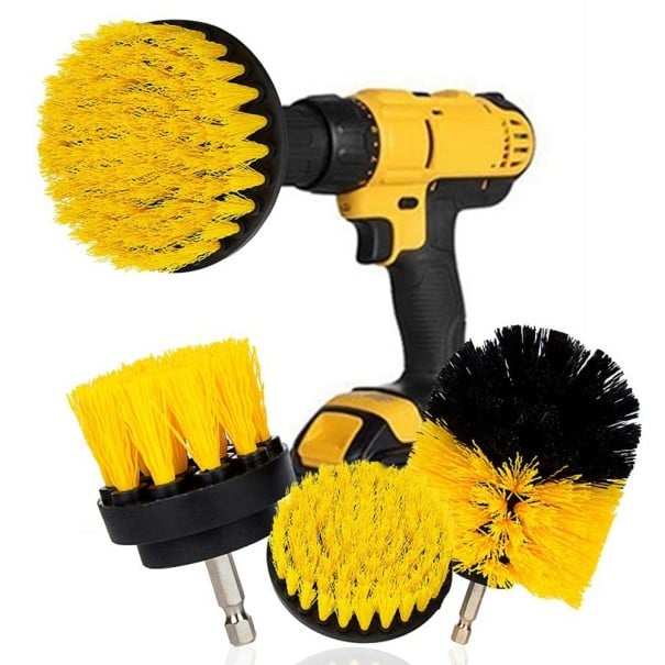 Set of 3 cleaning brushes for drill with nylon bristles Three attachment shapes Hexagonal shank For cleaning cars and homes 1