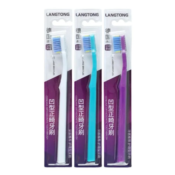 Set of 3 Orthodontic Toothbrushes with Soft Nylon Bristles for Adults Care of Braces Oral Hygiene 18x2.2x1.5cm PP Nylon 1