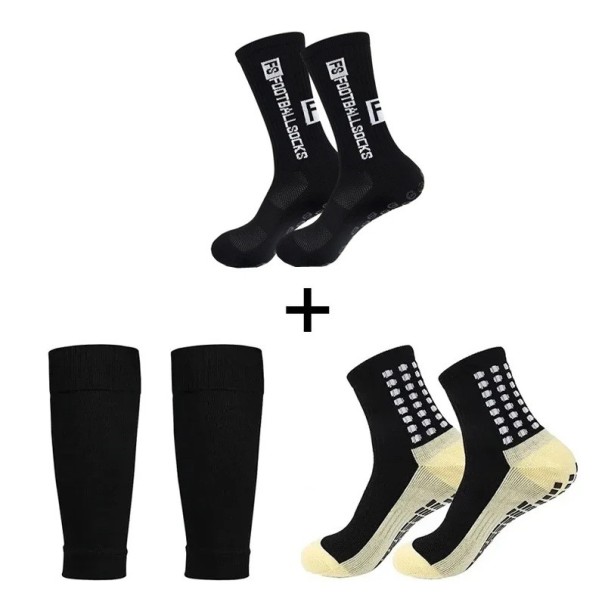 Set of 3 Pairs of Football Socks and Sleeves EUR 39-45 Non-Slip Unisex Sports Calf Shin Guards Elastic black