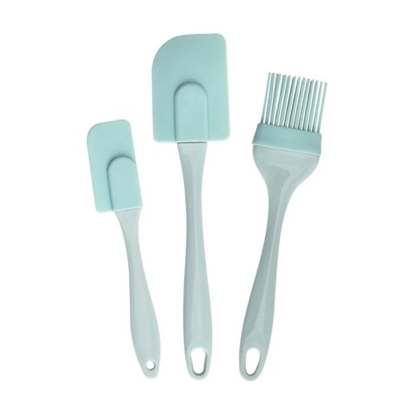 Set of 3 Silicone Kitchen Tools Large and Small Spatula + Basting Brush Heat Resistant Baking and Cooking 1