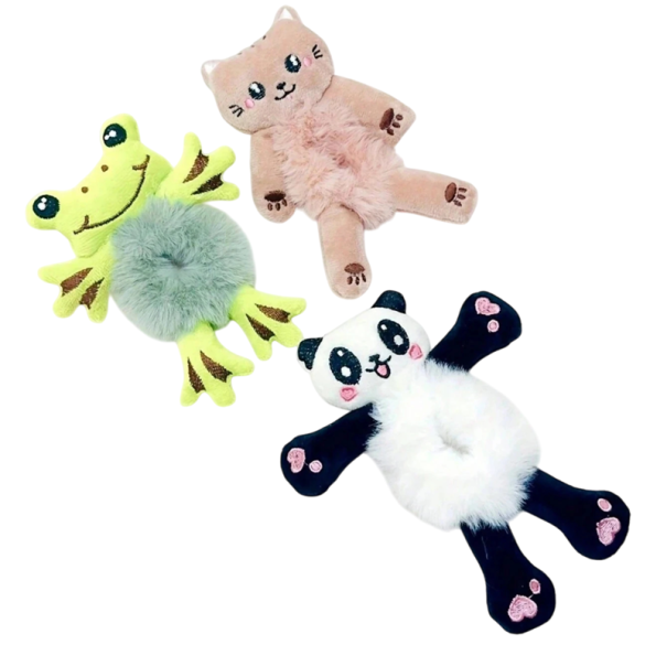 Set of 3 Women's Plush Hair Ties Cute Cartoon Designs of Frog, Cat and Panda Elastic Hair Accessories Polyester 1