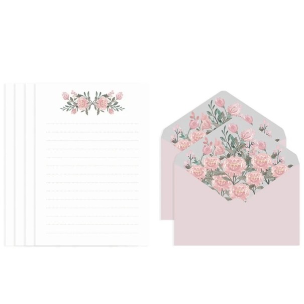 Set of 4 Letter Papers with Envelopes 16.1 × 11.4 cm Paper 19.5 × 13.5 cm Floral Design for Letters and Greetings pink