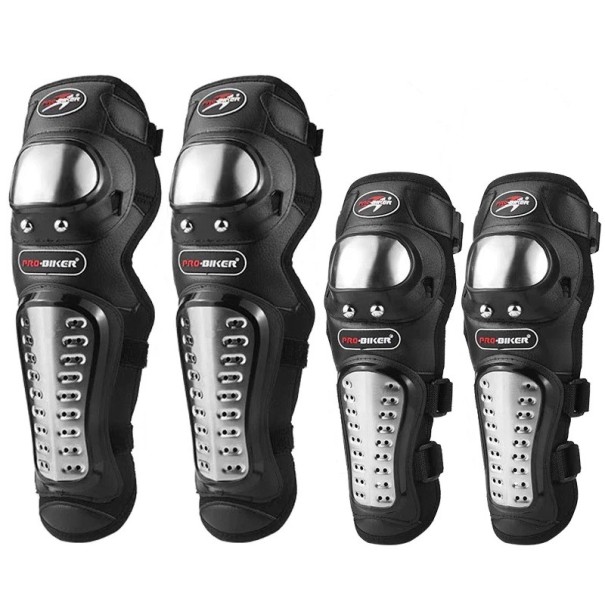 Set of 4 Motorcycle Protectors in Stainless Steel 40 x 15 cm and 31 x 12.5 cm Motocross Knee and Elbow Protectors Protective Gear for Racing 1