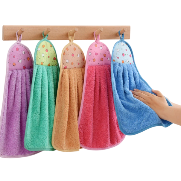 Set of 4 Small Towels with Loop Highly Absorbent Colourful Towels for Bathroom and Kitchen Practical Cloths 1