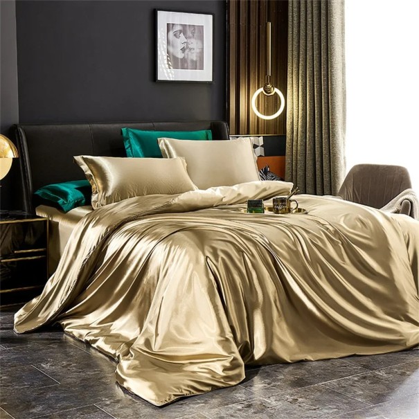 Set of 4 Twin Size Bedding Duvet Cover 150 x 200 cm Bed Sheet 170 x 230 cm 2x Pillowcase 48 x 74 cm Glossy Bedding gold