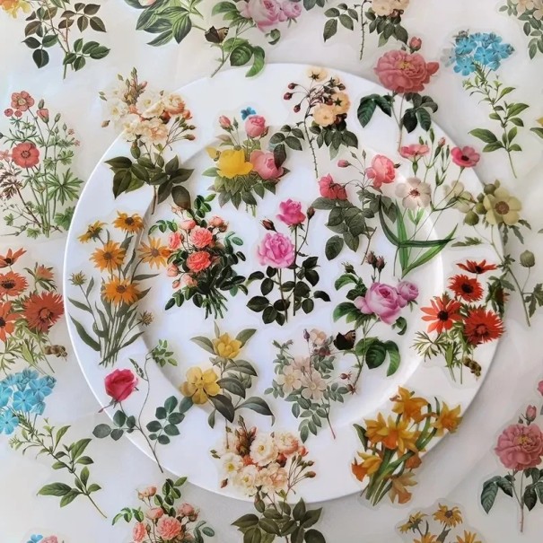 Set of 40 Flower Motif Stickers on Transparent Plastic Stickers for Creative Projects 1