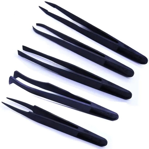 Set of 5 Antistatic Tweezers for Watch and Electronics Repair with Various Tips for Precise Handling of Small Parts 1