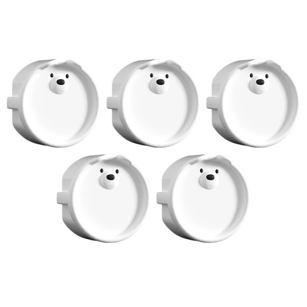 Set of 5 Child Safety Socket Covers in Flexible Silicone, Bear Design, for Electric Shock Prevention white