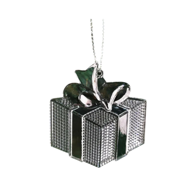 Set of 5 Christmas Ornaments Plastic Transparent Gift Box 7x8.3 cm with Ribbon, Hanging with String for Christmas Tree 1