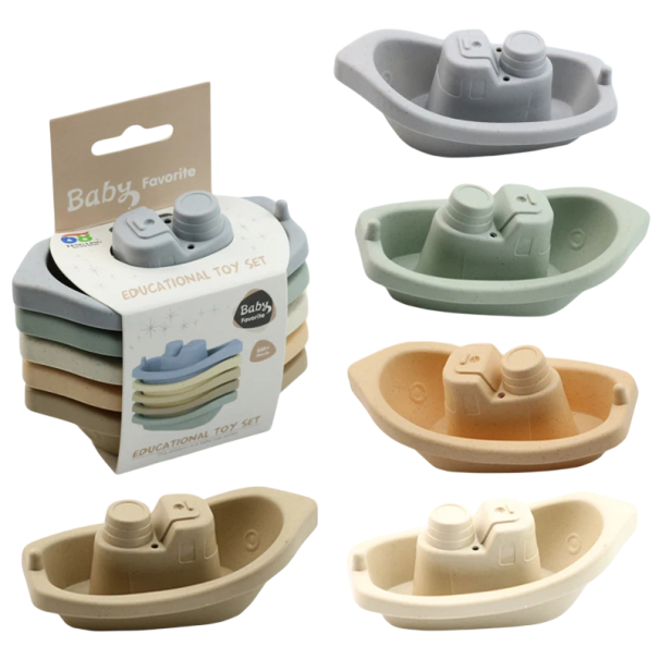 Set of 5 Plastic Boats 10.4 x 5.3 x 3.7 cm Water Toy in Soft Pastel Colours Stackable Boats for Bathing and Playing 1