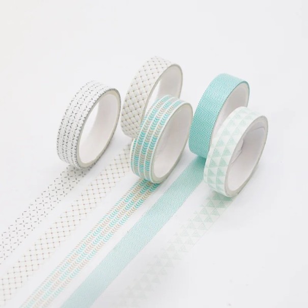 Set of 5 Rolls of Tape with Geometric Patterns 2 m for Decorating Journals, Planners, Invitations and Other Creative Projects 1