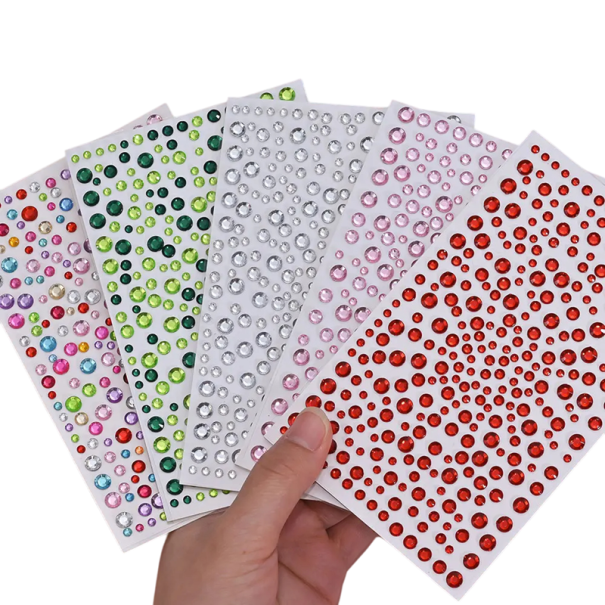 Set of 5 Sheets of Colourful Sparkling Face Gems Self-Adhesive Tattoos Crystals Jewellery 3 4 5 mm Mix for Weddings Parties and Makeup 1