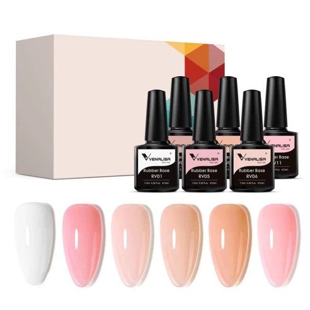 Set of 6× 7.5 ml UV LED Gel Base with Rubber Formula Without HEMA and TPO Flexible Base Gel for a 3-Week Lasting Manicure 1