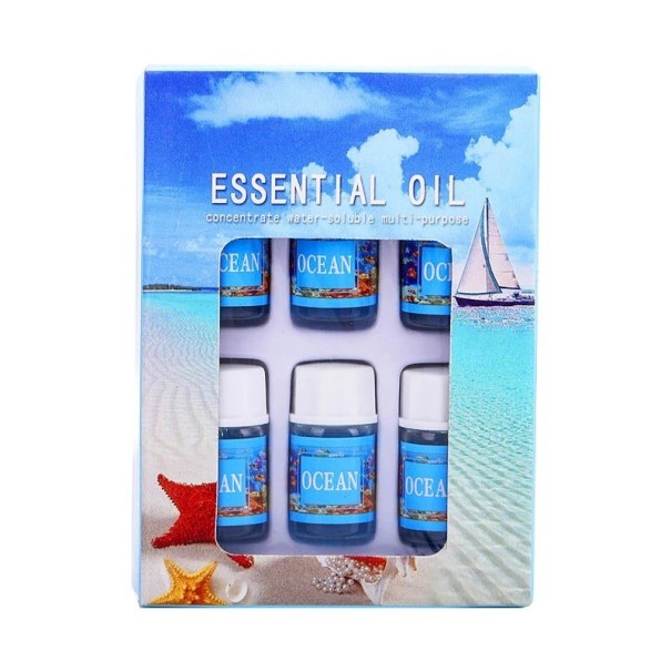 Set of 6 Essential Oils 3 ml Water-Soluble Oil for Diffuser Aromatherapy Air Freshening Relaxation Natural Scents Home ocean