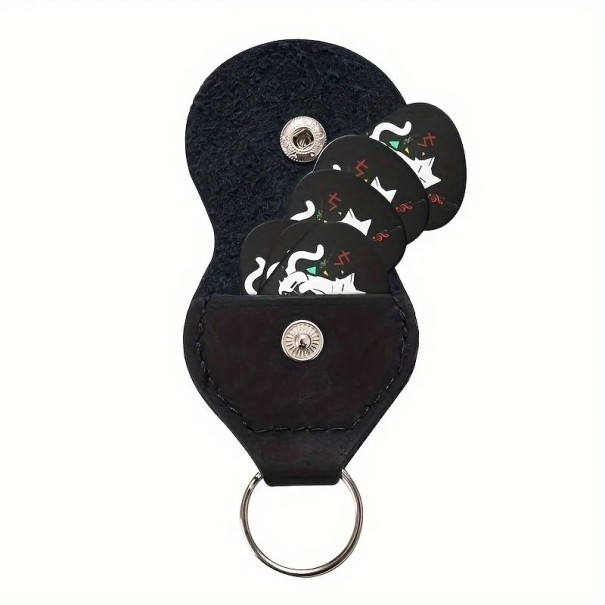 Set of 6 Guitar Plectrums 1 mm with Snap Fastener Case Plectrum and Key Case Compact Portable Case on Ring for Musicians 1