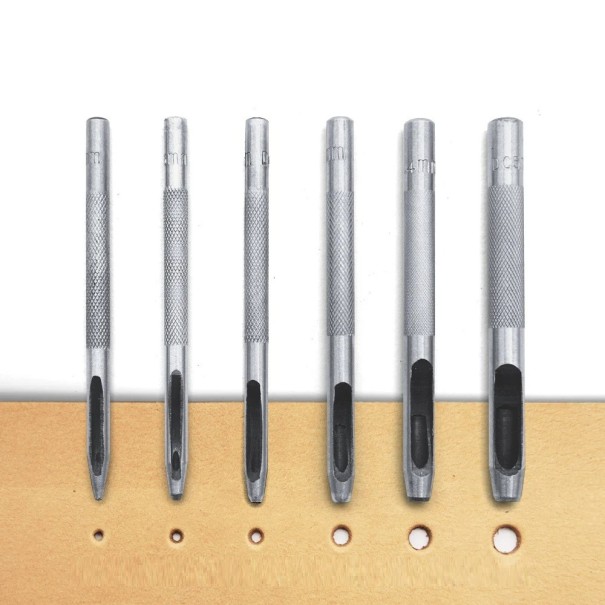 Set of 6 Hollow Punches LT065-105 Made of Hardened Carbon Steel for Leather, Paper, Rubber and Other Soft Materials with Non-Slip Handle 1