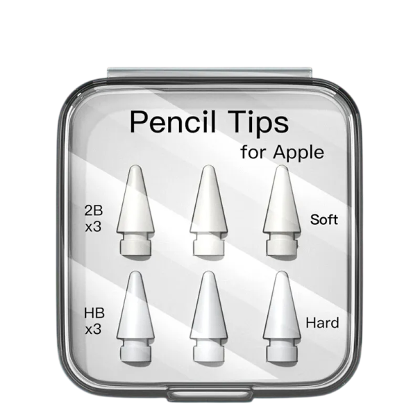 Set of 6 Replacement Tips for Apple Pencil 3x 2B Soft and 3x HB Hard, White Variant for Drawing, Writing and General Use 1