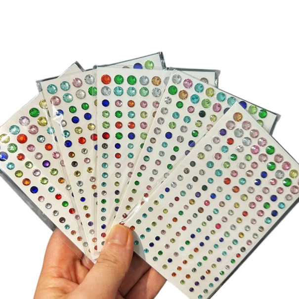 Set of 6 Sheets of Coloured Sparkly Face Gems Self-Adhesive Tattoos Crystals Jewels 3 4 5 mm Mix for Weddings Parties and Makeup 1