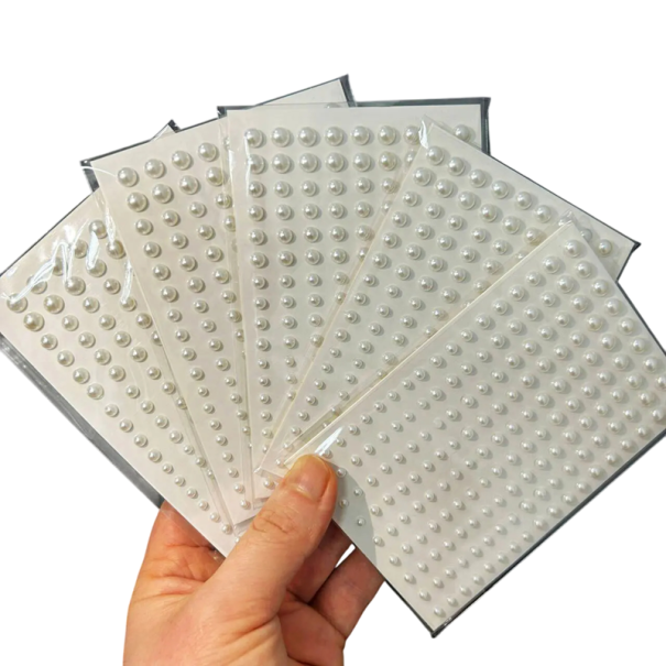Set of 6 Sheets of White Faux Pearls for Face Self-Adhesive Gems 3 4 5 mm Mix for Wedding Makeup Parties Festivals and Creative Make-up 1