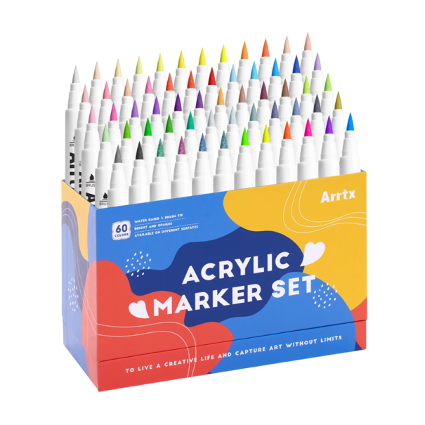 Set of 60 Colourful Acrylic Markers with Brush Tip Painter Pens for Stone Wood Canvas Permanent Markers for Creative Crafting 1