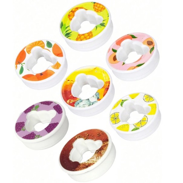 Set of 7 Flavouring Rings for Bottles 4 cm Plastic Drinking Attachment for Sports Bottles with Flavoured Water Fruit Design Accessory for Bottles 1