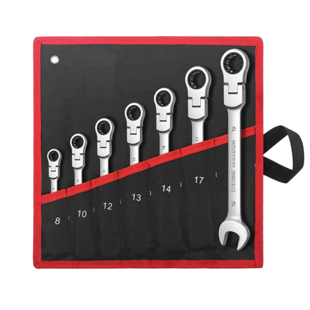 Set of 7 Jointed Combination Spanners Steel Ratchet Spanners 8 - 19 mm 1