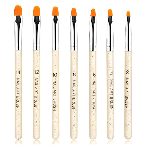 Set of 7 Nail Brushes 4-8 mm, 6-12 mm Professional Nylon Brushes for Acrylic Gel Polish Cosmetic Brushes for Nail Painting and Modelling 1