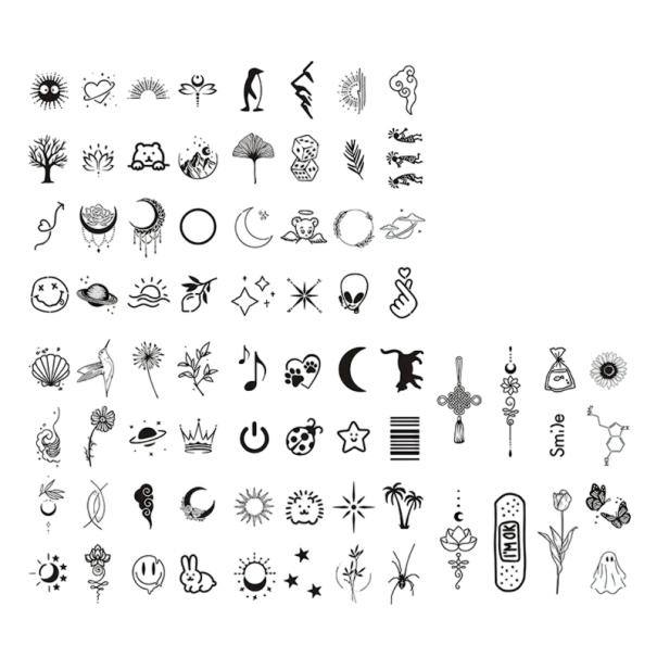 Set of 77 Temporary Tattoo Stickers with Fresh Herbal Juice Waterproof Semi-Permanent Tattoos Disposable Cute Designs 1