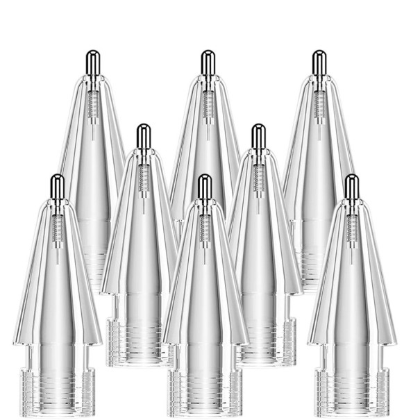 Set of 8 Replacement Tips 3.0 for Touch Pen Compatible with Apple Pencil 1 and 2 Fine Metal Tips for Intensive Use Transparent