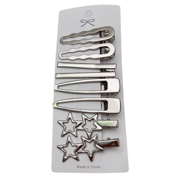 Set of 8 Silver Metal Hair Clips Wavy Straight Wide Star Clips for Fringe and Side Hair Accessories 1