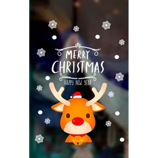 Set of Christmas PVC Window Stickers 45 x 30 cm Reindeer and Snowflakes Static Stickers Without Glue Winter Window and Display Decorations 1