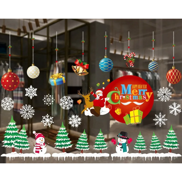 Set of Christmas Window Stickers 50 x 70 cm PVC Decorations with Snowmen, Snowflakes and Trees Winter Decoration for the Home 1