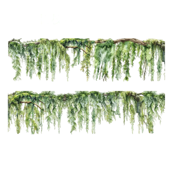 Set of Decorative Transparent Self-Adhesive Tape 5 cm x 200 cm with a Design of Green Hanging Leaves for Decoration and Creative Projects 1