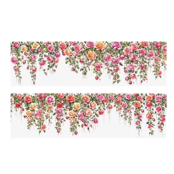 Set of Decorative Transparent Self-Adhesive Tape 5 cm x 200 cm with Pink and Orange Rose Motif for Decoration and Creative Projects 1