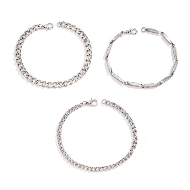 Set of Men's Silver Bracelets Stainless Steel 18cm 3pcs Modern and Stylish Design for Everyday Wear 1