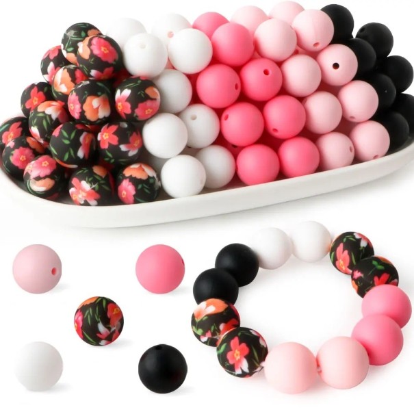 Set of Silicone Beads 15 x 15 mm Round Beads 20 pcs in 5 Shades of 4 Pieces Each Creative Material for Making Bracelets Necklaces and Decorations 1