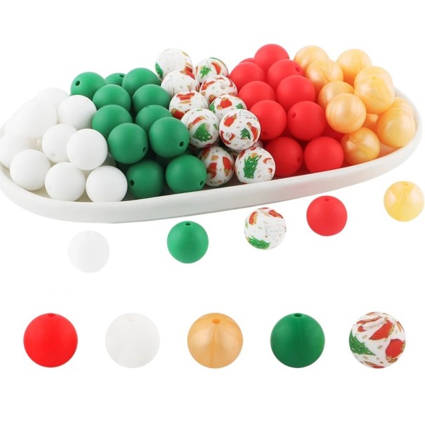 Set of Silicone Beads 15 x 15 mm Round Beads 20 pcs in Christmas Shades 5 Colours of 4 Pieces Each Creative Material for Making Bracelets Necklaces Charms Decorations 1