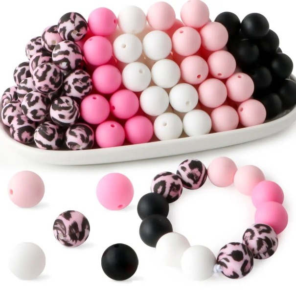 Set of Silicone Beads 15 x 15 mm Round Beads 20 pcs in Pink White and Black 5 Colours of 4 Pieces Each Creative Material for Making Bracelets Necklaces Charms and Decorations 1