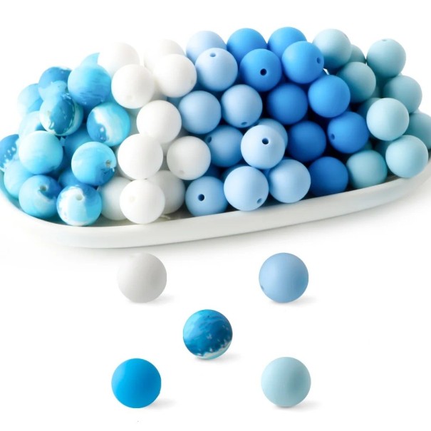 Set of Silicone Beads 15 x 15 mm Round Beads 20 pcs in Shades of Blue 5 Colours of 4 Pieces Each Material for Making Bracelets Necklaces Pendants and Decorations 1