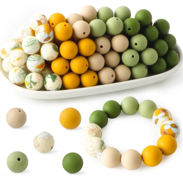 Set of Silicone Beads 15 x 15 mm Round Creative Beads 20 pcs in 5 Colours of 4 Pieces Each Material for Making Bracelets Necklaces Pendants and Decorations 1