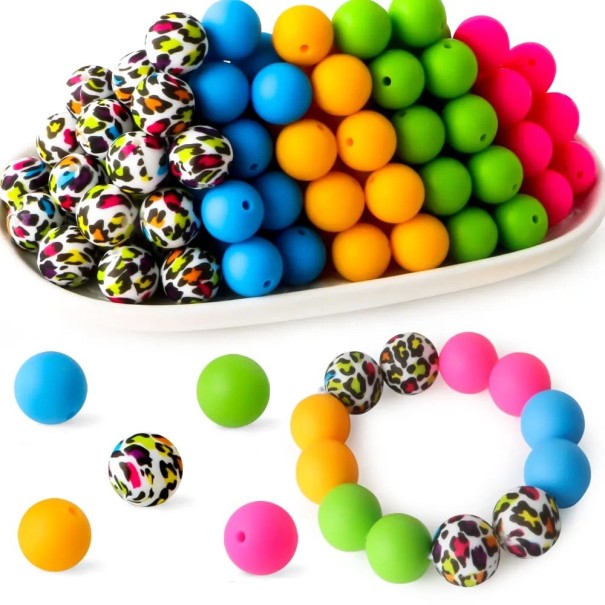 Set of Silicone Beads 15 x 15 mm Round Creative Beads 20 pcs in 5 Colours with 4 Pieces Each Material for Making Bracelets Necklaces and Decorations 1