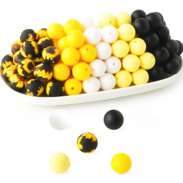 Set of Silicone Beads 15 x 15 mm Round Creative Beads 20 Pieces in 5 Colours of 4 Pieces Each Material for Making Bracelets Necklaces and Decorations 1