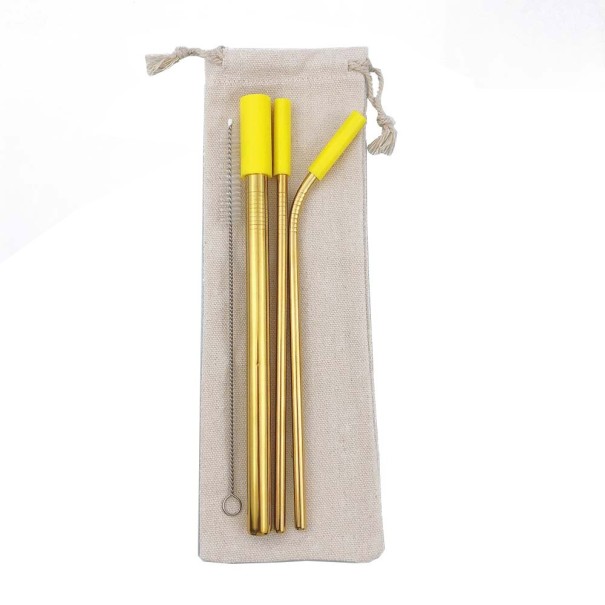 Set of Stainless Steel Straws with Case 3 pcs gold