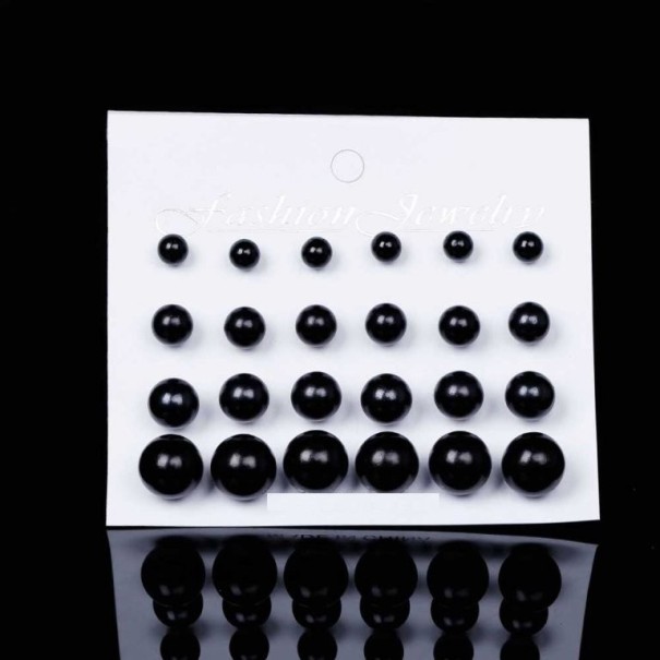 Set oorbelletjes - 12 paar zwart
