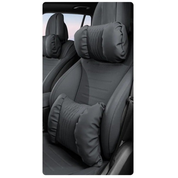 Set opěrky hlavy a beder do auta z umělé kůže měkké polštáře cca 33 × 20 × 11 cm a 38 × 28 × 11 cm doplněk interiéru černá